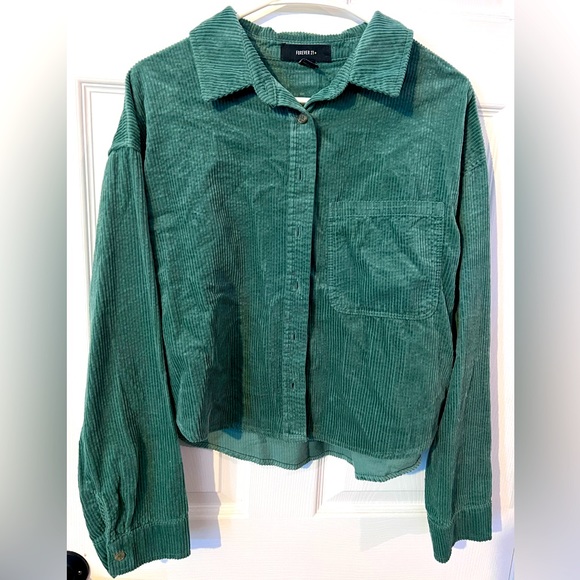Forever21 Plus Size Corduroy High-Low Shirt, Olive Green. Size 0X - Picture 1 of 8